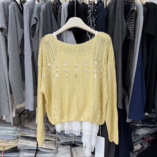 亮片镂空针织上衣女宽松显瘦防晒罩衫+不规则吊带背心两件套25055