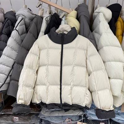 撞色立领设计简约百搭小个子羽绒服韩系宽松气质短款保暖外套9656