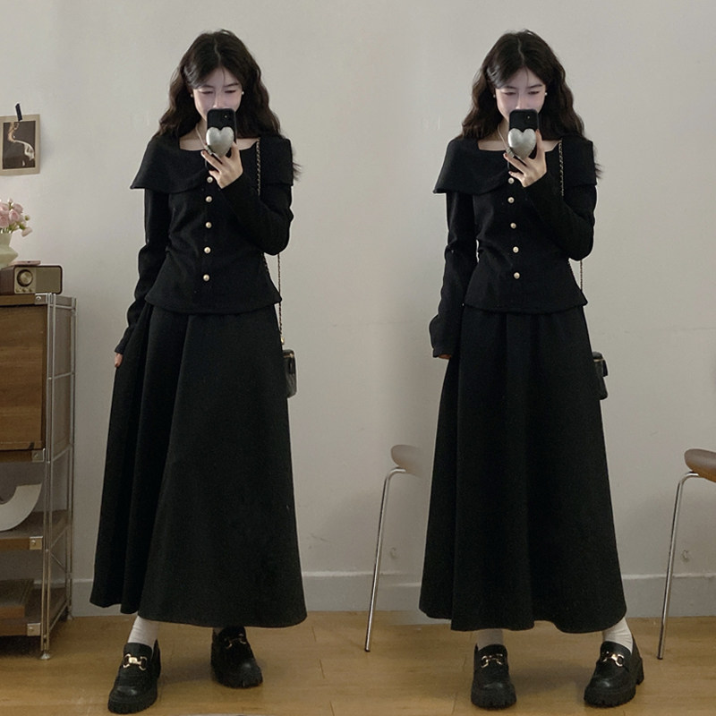 实拍大码胖mm春季新款搭配一整套气质收腰显瘦上衣半身裙两件套