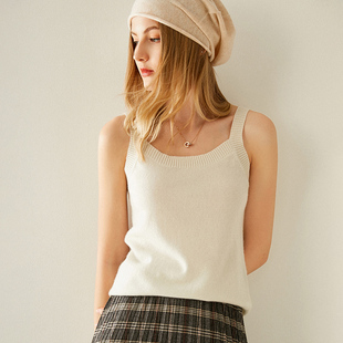 吊带女套头100山羊绒一字领窄带打底内搭简约修身显瘦针织背心