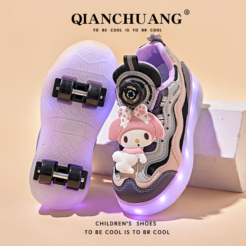 可爱女童美乐蒂四轮两穿暴走鞋网面滑轮鞋儿童彩灯可拆卸溜冰童鞋
