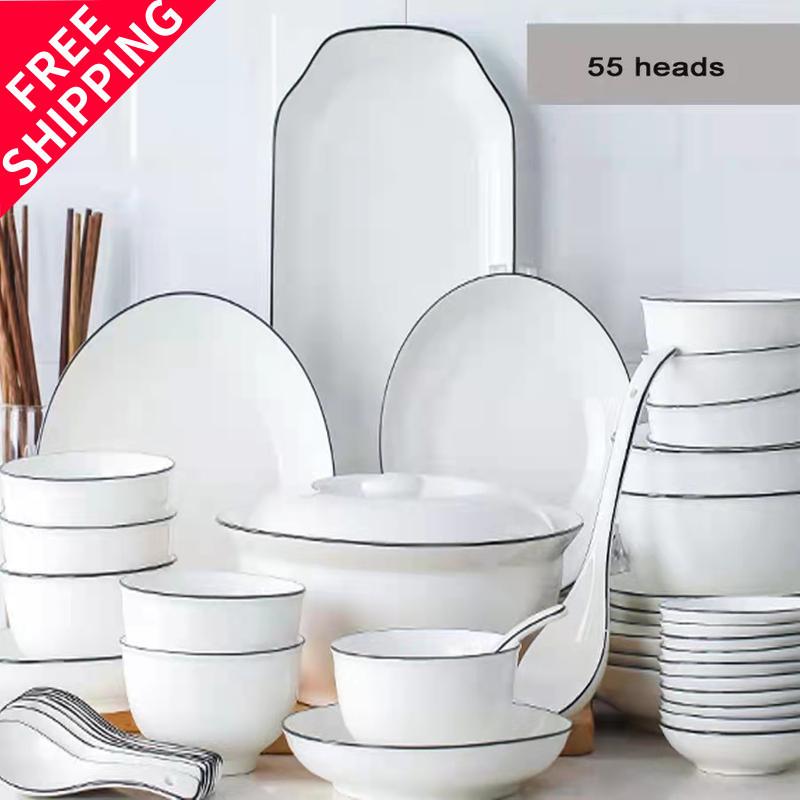 18pcs Set bowls plates ceramic tableware kitchen snack spoon