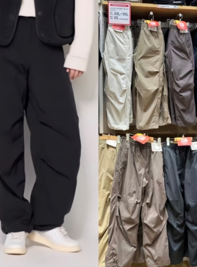 柜199！冬款保暖休闲长裤阔感裤松紧宽松百搭工装伞兵裤女470732