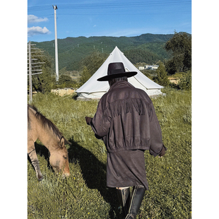 MOERSHOP 都市牧野 麂皮夹克半裙流苏套装复古休闲宽松外套两件套