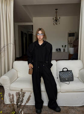MOERSHOP Chill outfit 秋季粗斜纹连帽卫衣高腰运动休闲裤套装女