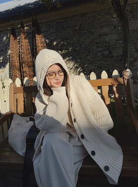 MOERSHOP 松弛人本命 温暖粗针连帽针织休闲卫衣式毛衣开衫外套女