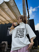 MOERSHOP 宝藏白色字母加厚立领宽松T恤女 美式 自由新篇章 秋冬季