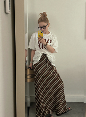 MOERSHOP 春日古巴 度假风复古条纹一片裹身裙设计感小众半身裙子