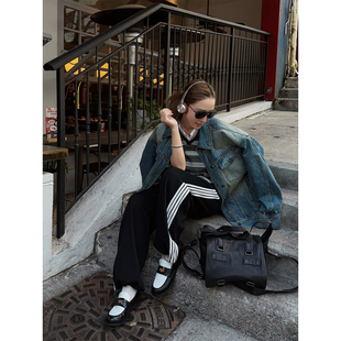 撞色条纹拖地裤 MOERSHOP 校服休闲运动裤 减龄方式 很chill