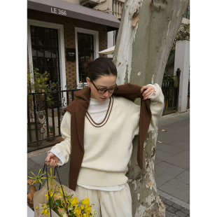 系列暖肤羊绒英伦撞色边V领毛衣 经典 MOERSHOP 随心chill