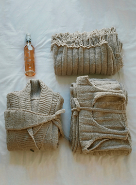 MOERSHOP  Soft Home 家居系列暖肤宽坑条家居服五件套