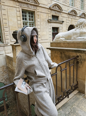 MOERSHOP 腔调outfit 舒适系列户外专机线灰色休闲运动套装两件套