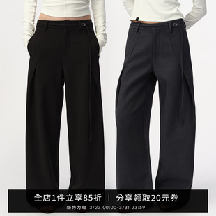宽松显瘦垂感休闲裤 女春设计感弯刀裤 气质 西裤 SMIIILE压褶阔腿裤