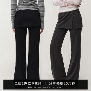 松紧腰高弹休闲裤 SMIIILE假两件修身 春季 女裙裤 低腰 显瘦微喇叭裤