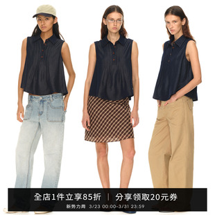 宽松显瘦衬衣气质 女上衣夏季 SMIIILE莱赛尔天丝压褶无袖 牛仔衬衫