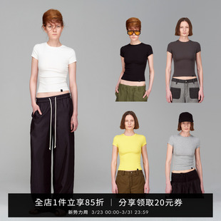 夏纯色打底衫 t恤上衣女短款 显瘦圆领正肩短袖 SMIIILE舒适高弹修身