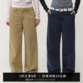 宽松显瘦直筒休闲裤 SMIIILE复古洗水牛仔工装 中低腰春季 阔腿裤 裤