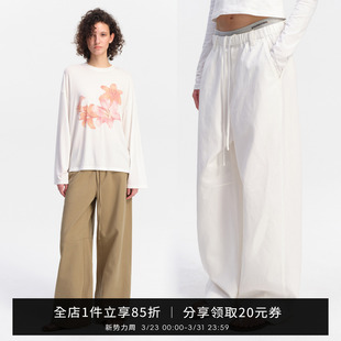 慵懒风休闲裤 SMIIILE松紧腰莱塞尔天丝宽松显瘦阔腿裤 女春直筒裤