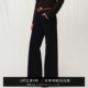 SMIIILE黑色复古洗水纯棉合身中低腰直筒牛仔裤 子女阔腿休闲长裤
