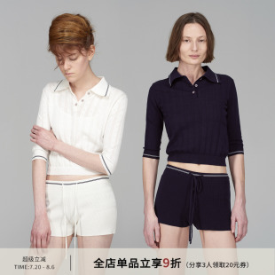 高级感气质镂空polo翻领t恤女撞色全棉合身短款 SMIIILE夏季 上衣