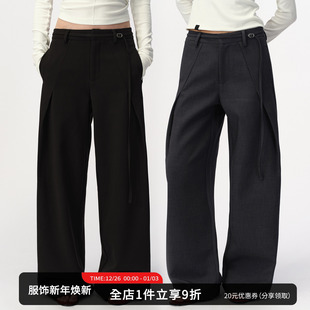 气质休闲裤 宽松显瘦垂感西裤 秋冬设计感弯刀裤 SMIIILE压褶阔腿裤