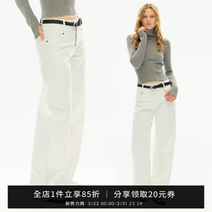 直筒裤 SMIIILE复古赤耳红边白色牛仔裤 女中低腰春宽松显瘦阔腿裤