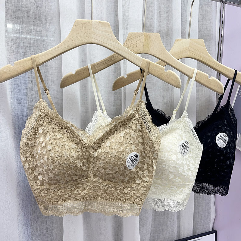 美背法式轻奢无痕内衣带胸垫蕾丝吊带背心2025新款文胸聚拢抹胸女