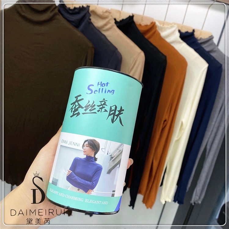 KNOCK MA HOME SILK SKIN-FRIENDLY BEAUTY YABI AUTUMN UNDERWEAR MEDIUM TURTLENECK WOOD EAR THIN UNDERSHIRT WOMENS LONG-SLEEVED TOP