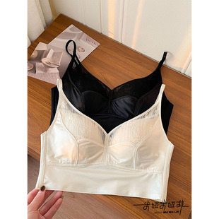 米娅林美背蕾丝缎面无痕固定杯抹胸内衣夏季薄款聚拢文胸吊带背心