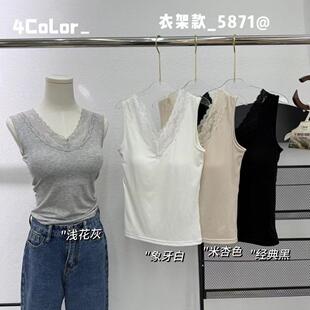 2025春夏新款蕾丝V领带胸垫吊带背心女免文胸固定杯内搭外穿上衣