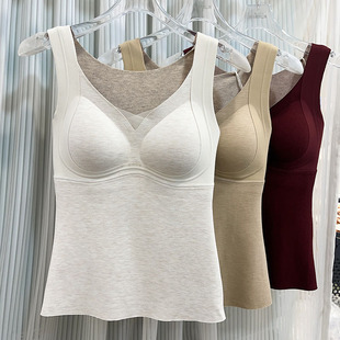 秋冬新品 保暖背心女桑蚕丝羊绒德绒自发热内搭带胸垫提拉打底上衣