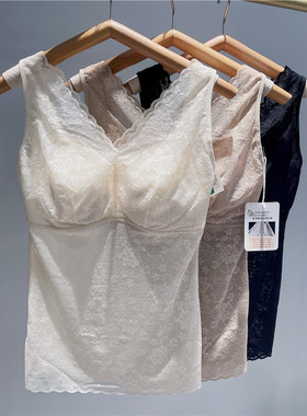早秋6152蕾丝网纱桑蚕丝舒适背心免穿文胸百搭外穿打底无袖上衣女