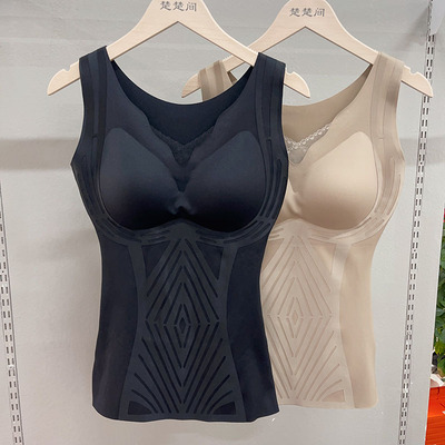 美体无痕带胸垫收腹收腰塑身衣