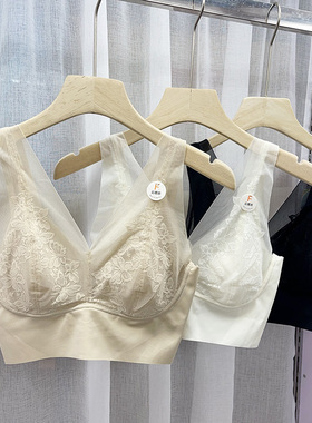 2420美背内衣女云感衣冰丝抹胸bra聚拢兔耳朵文胸一体杯蕾丝抹胸