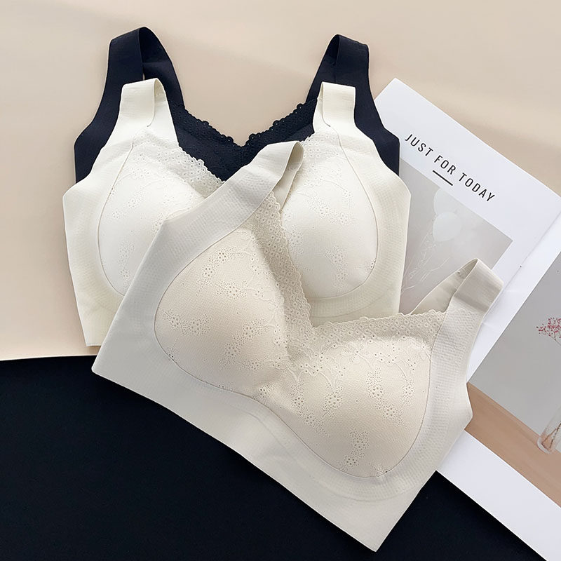 新品气质蕾丝内衣女无痕宽肩带抹胸美背聚拢无钢圈背心式透气文胸