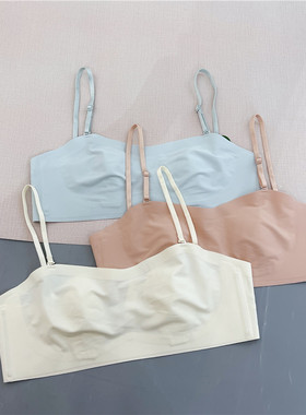 乳胶棉纸片人bra无肩带内衣大胸显小防滑超薄款无痕抹胸式文胸罩