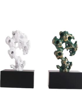 新中式禅意树脂太湖石摆件展厅售楼处客厅隔断书房书柜软装饰品