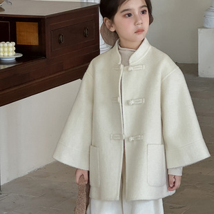 甜苏2025新款中国风儿童双面羊绒大衣外套小个子呢子外套短款大衣