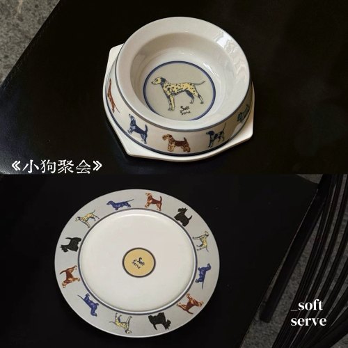 小狗聚会食盆水碗竹纤维餐盘