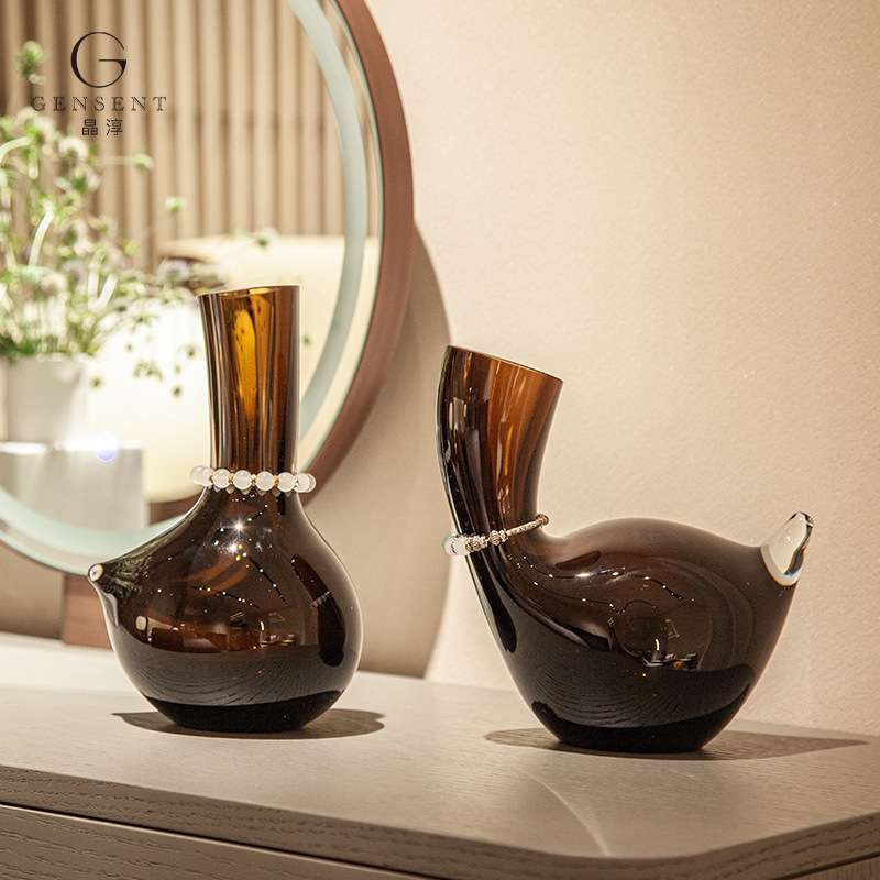 晶淳个性独特造型多功能花瓶摆件首饰收纳展示台手工玻璃艺术创意