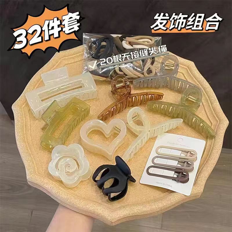 网红发夹鲨鱼夹发圈套装32件套，10个夹子+20个皮筋，质量杠杠的-第5张图片-提都小院