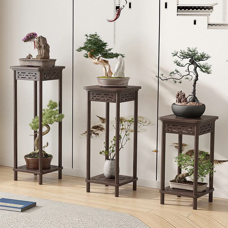 实用木花架木新中式家用客厅仿古花几室内置物架木盆景架包邮