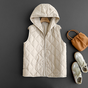 羽绒服女马甲2024年新款白鸭绒马夹坎肩背心外传内搭呢大衣连帽薄