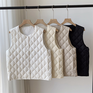 羽绒马甲女短款 圆领轻薄白鸭绒背心内胆坎肩保暖外套 2024秋冬新款