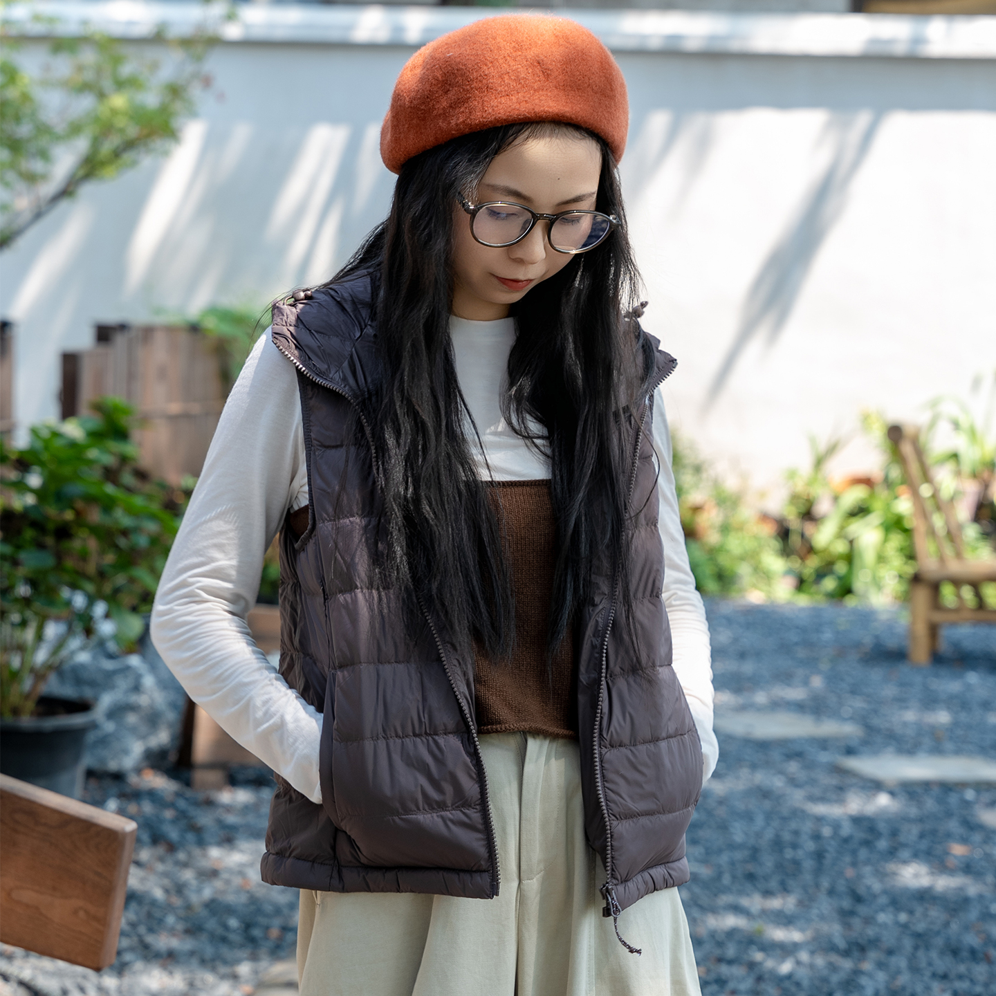 日系90%鹅绒羽绒服马甲女连帽石墨烯充电发热内胆轻薄黑科技保暖