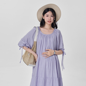 夏季 长款 连衣裙女小个子高级感冰丝大码 宽松法式 裙子夏 夏装 孕妇装