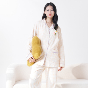 哺乳衣外出格子休闲家居服套装 ellieluke孕妇睡衣2025新款 春秋款