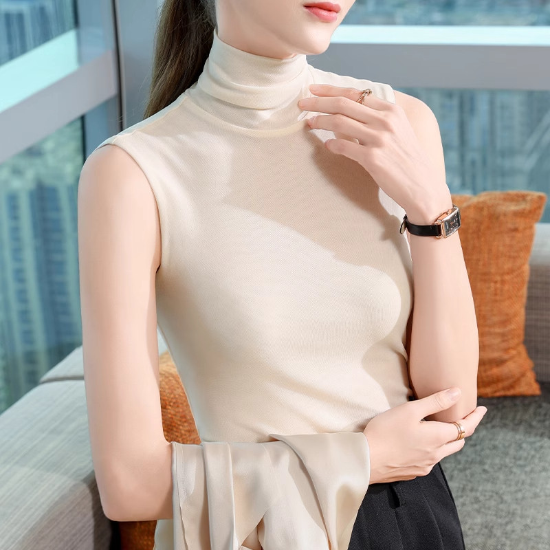 高领网纱背心女夏外穿2025年新款坎肩内搭打底衫气质修身无袖上衣