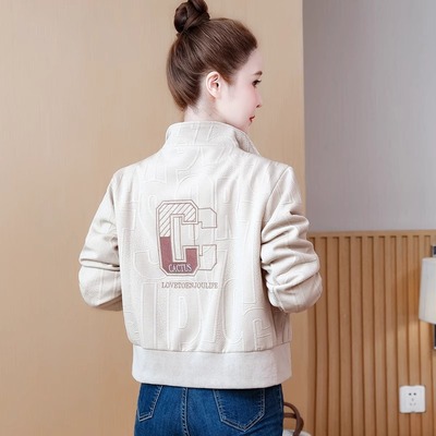 小香风短款外套女2024年新款秋冬季加绒休闲小个子夹克棒球服上衣