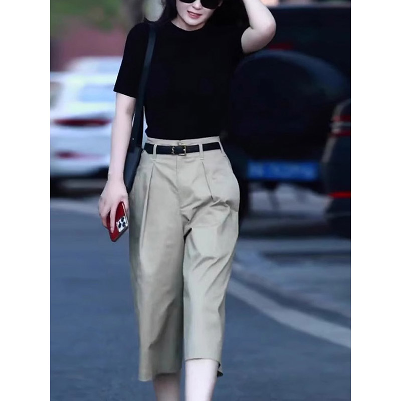 时尚套装女士夏装搭配一整套通勤女装黑色上衣2024新款休闲两件套